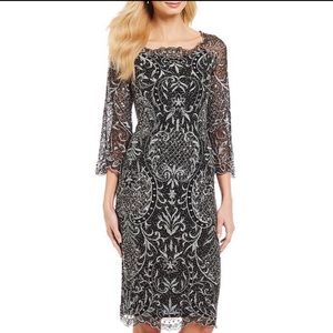 PISARRO NIGHTS EMBROIDERED SEQUIN BEAD COCKTAIL SHEATH DRESS, size 10